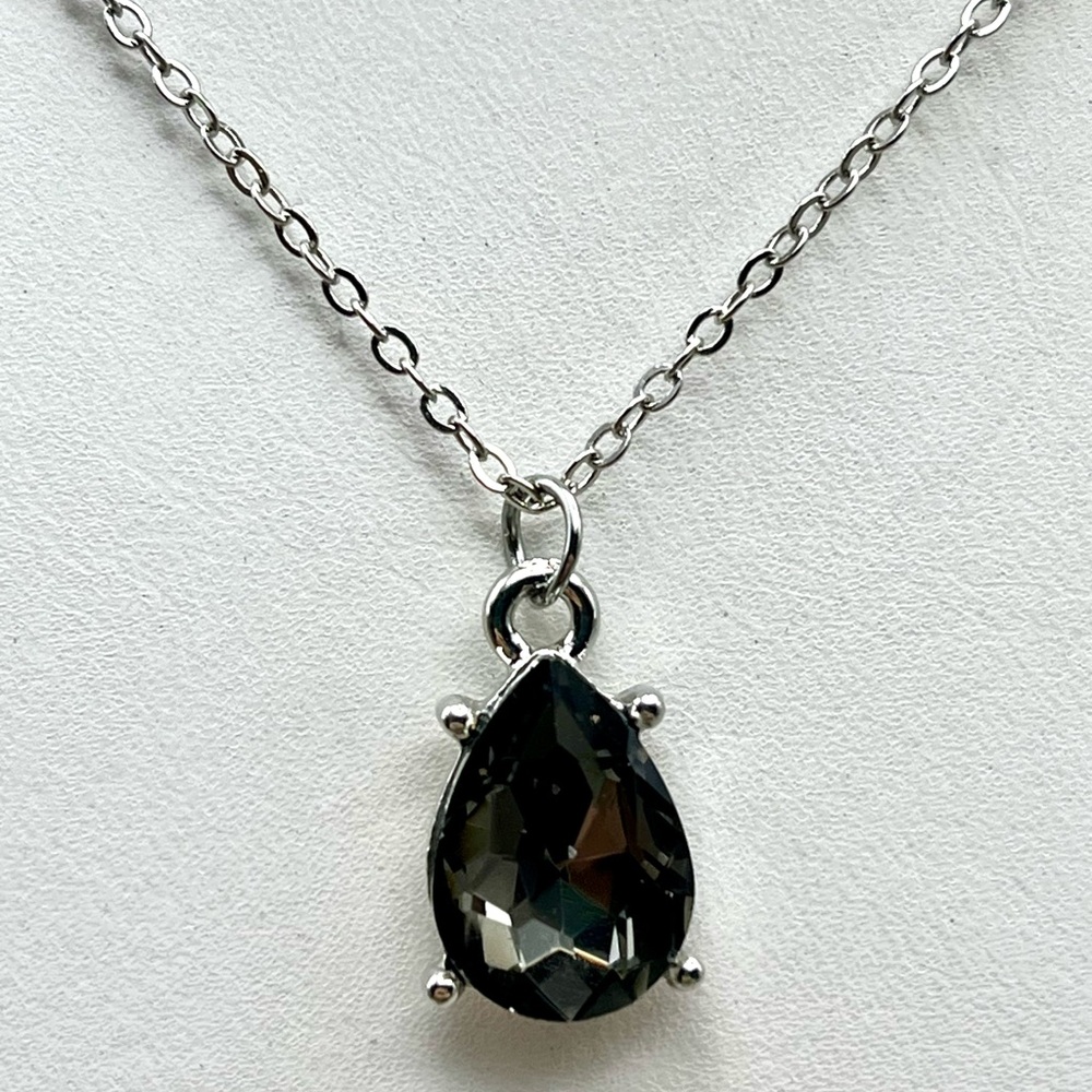 Elegant Silver Tone Smokey Quartz Teardrop Jewelry Set -Jewelry Gift Idea - Picture 2 of 5